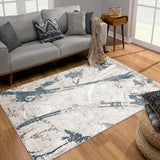 4’ x 6’ Navy and Ivory Abstract Distressed Area Rug