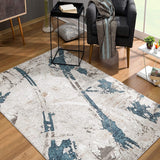 5’ x 8’ Navy and Ivory Abstract Distressed Area Rug