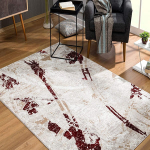 4’ x 6’ Red and Ivory Modern Distressed Area Rug