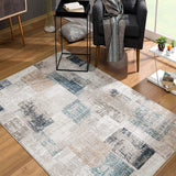 Blue and Ivory Distressed Diamonds Area Rug