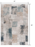 4’ x 6’ Blue and Ivory Distressed Diamonds Area Rug