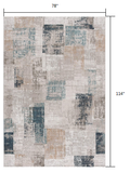 7’ x 10’ Blue and Ivory Distressed Diamonds Area Rug