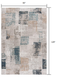 8’ x 11’ Blue and Ivory Distressed Diamonds Area Rug