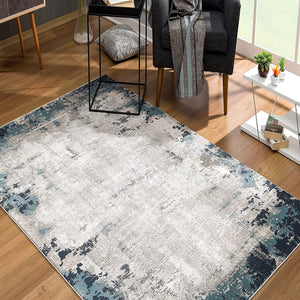 4’ x 6’ Blue and Ivory Modern Abstract Area Rug