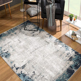 Blue and Ivory Modern Abstract Area Rug