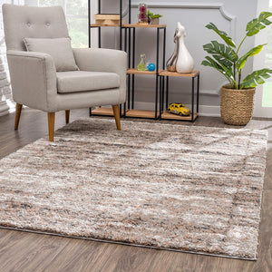 3’ x 5’ Ivory and Brown Retro Mod Area Rug