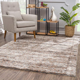 5’ x 8’ Ivory and Brown Retro Mod Area Rug