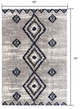 5’ x 8’ Gray and Navy Boho Chic Area Rug