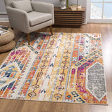 Gold and Ivory Distressed Tribal Runner Rug