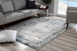 5’ x 8’ Ivory and Blue Abstract Distressed Area Rug