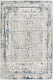 7’ x 10’ Ivory and Blue Abstract Distressed Area Rug