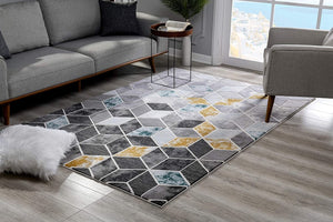 4’ x 6’ Gray and Gold Cubic Block Area Rug