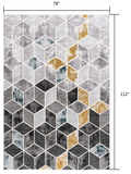 7’ x 10’ Gray and Gold Cubic Block Area Rug