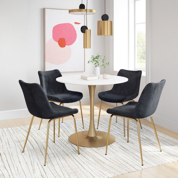 Zuo Modern Tony 100% Polyester, Plywood, Steel Modern Commercial Grade Dining Chair Set - Set of 2 Black, Gold 100% Polyester, Plywood, Steel