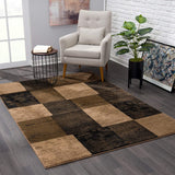 2’ x 6’ Brown Geometric Blocks Area Rug