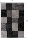 2’ x 15’ Gray Geometric Blocks Runner Rug