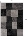 2’ x 20’ Gray Geometric Blocks Runner Rug