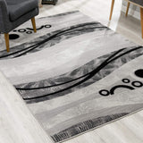 2’ x 12’ Gray and Black Abstract Waves Runner Rug