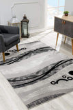 2’ x 12’ Gray and Black Abstract Waves Runner Rug