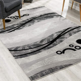 2’ x 5’ Gray and Black Abstract Waves Area Rug