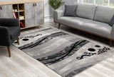 2’ x 5’ Gray and Black Abstract Waves Area Rug