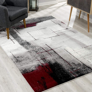 2’ x 10’ Gray and Burgundy Abstract Runner Rug