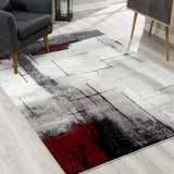 2’ x 12’ Gray and Burgundy Abstract Runner Rug