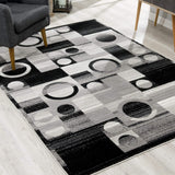 2’ x 6’ Gray Blocks and Rings Area Rug