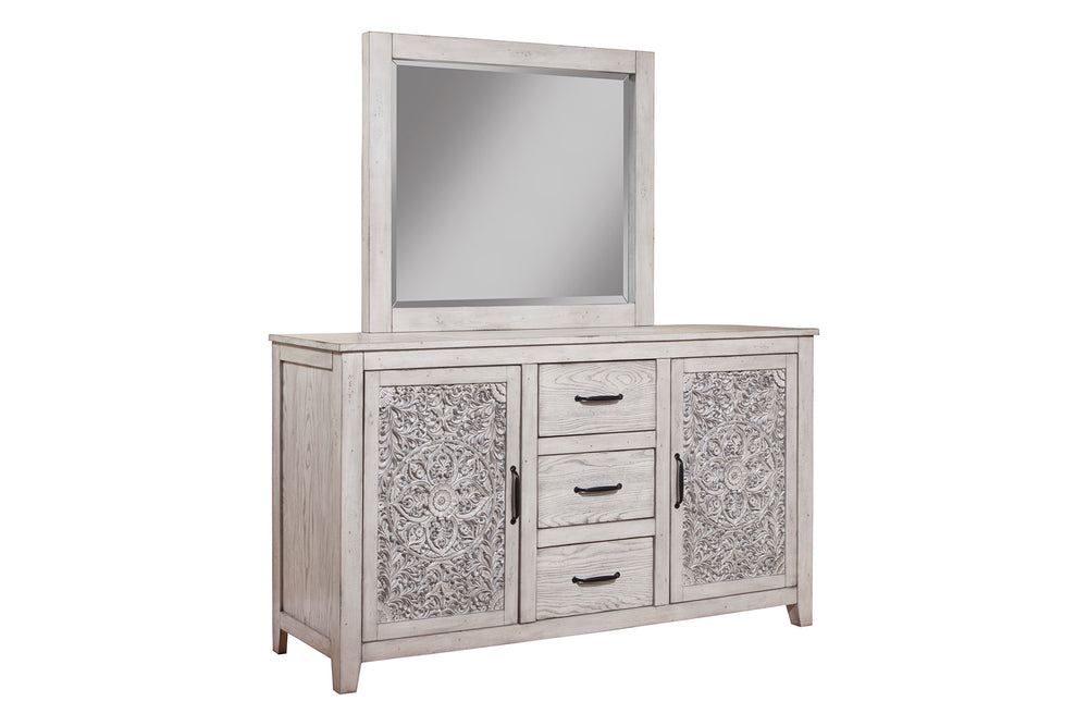 Aria Beveled Mirror in Weathered Light Gray | Mahogany Frame | Vintage Style for Dresser Attachment