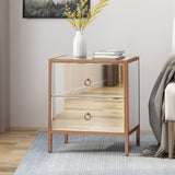  Ardith Glam Mirrored 2 Drawer Cabinet Noble House