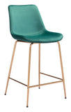 Zuo Modern Tony 100% Polyester, Plywood, Steel Modern Commercial Grade Counter Stool Green, Gold 100% Polyester, Plywood, Steel