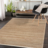 8’ x 10’ Tan and White Detailed Woven Area Rug