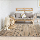 8’ x 10’ Tan and Black Eclectic Striped Area Rug