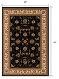 4’ x 6’ Black and Tan Floral Vines Area Rug