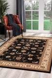 5’ Round Black and Tan Floral Vines Area Rug