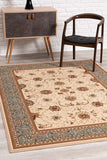 2’ x 10’ Cream and Blue Traditional Runner Rug