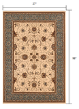 2’ x 8’ Cream and Blue Traditional Runner Rug