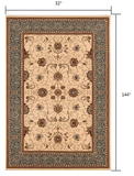 3’ x 12’ Cream and Blue Traditional Runner Rug