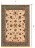 5’ Round Cream and Blue Traditional Area Rug