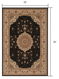 7’ Round Black and Beige Embellished Area Rug