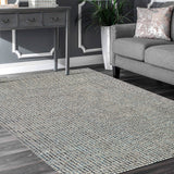 9’ x 12’ Navy and Ivory Grids Area Rug