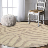 5’ Round Taupe Zebra Pattern Area Rug