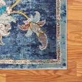 5’ x 8’ Blue and White Jacobean Pattern Area Rug