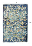 5’ x 8’ Blue and White Jacobean Pattern Area Rug