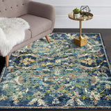 8’ x 10’ Blue and White Jacobean Pattern Area Rug
