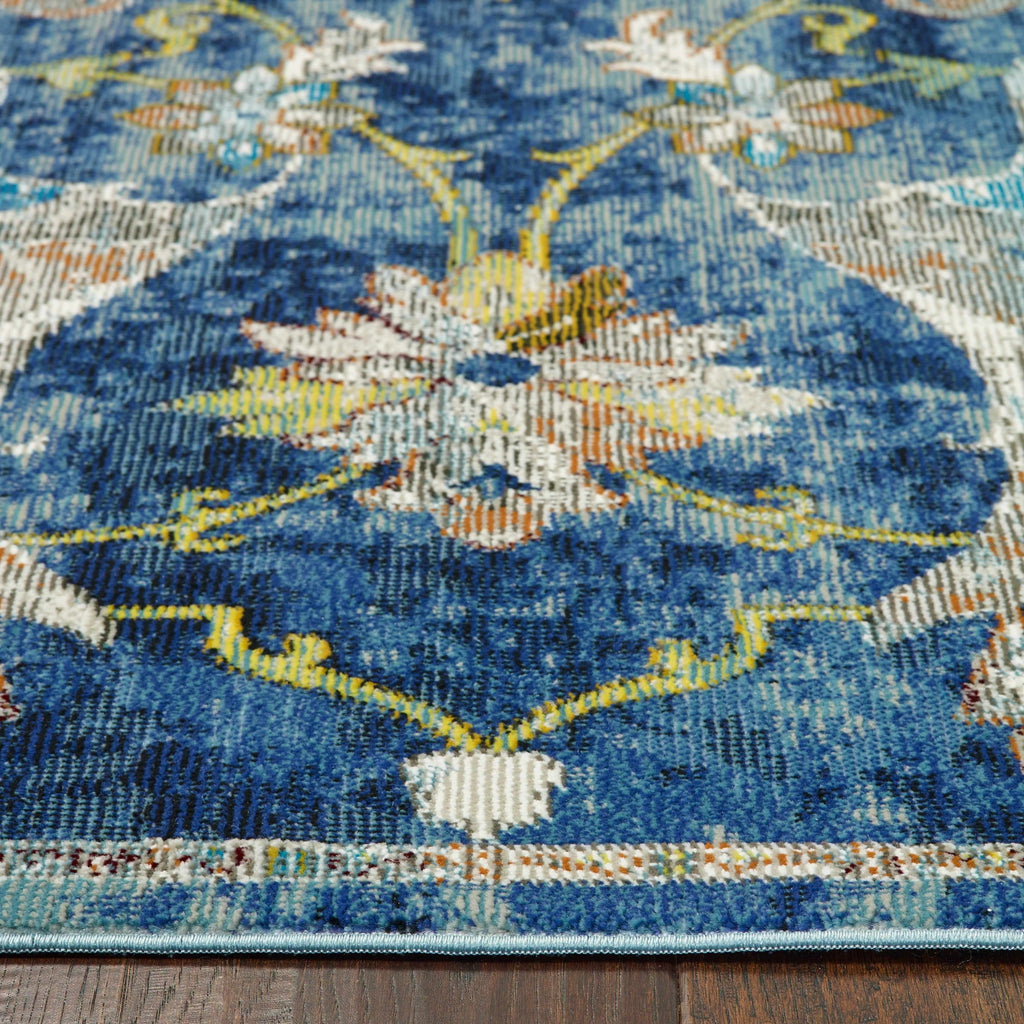 9’ x 12’ Blue and White Jacobean Pattern Area Rug