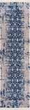 2’ x 8’ Navy Blue Faded Floral Motif Runner Rug