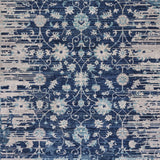 2’ x 8’ Navy Blue Faded Floral Motif Runner Rug