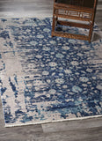 2’ x 8’ Navy Blue Faded Floral Motif Runner Rug