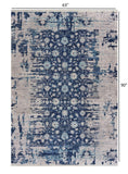 5’ x 8’ Navy Blue Faded Floral Motif Area Rug